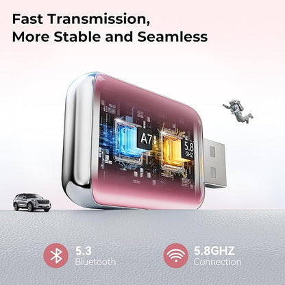 Wireless Carplay Adapter for iPhone, Convert Wired Carplay to Wireless, 2 in 1 Plug and Play Mini CarPlay Android Auto Adapter for iOS 10 Android 11 and Above, Cars with Built-in Carplay (Rose Pink)