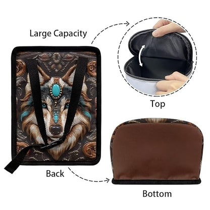 Talayituse Vintage Brown Wolf Print Car Trash Bin, Large Size Auto Trash Can Adjustable Portable Garbage Can with Lid, Vehicle Hanging Bag for Headrest Front Back Seat