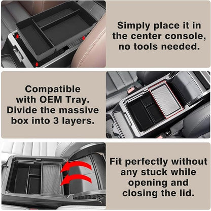 Muslogy Center Console Organizer Compatible with 2023 2024 2025 2026 Honda CRV & CRV Hybrid Tray & Armrest Hidden Storage Compartment 2PCS Set(Console Tray+Hidden Organizer)