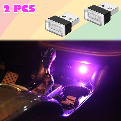 USB LED Car Interior Atmosphere Lights, 2 PCS, Night Light, Decoration Lamp USB Night Light for All Car Interiors (Pink Purple)