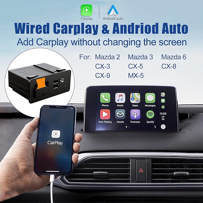Mazda Carplay and Android Auto Retrofit Kit, TK78-66-9U0C OEM Hub Fits to MZD Connect System, Apple Carplay Adapter Compatible with Mazda 2/3/6/CX3/CX5/CX9/MX5 2015-2020 Year(2024 New Upgraded)