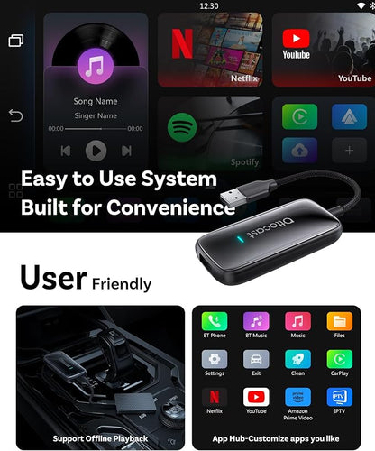 OTTOCAST Play2Video Ultra – Wireless CarPlay & Android Auto Adapter with YouTube, Netflix, Spotify, IPTV | 5GHz WiFi, Auto Connect, No Delay