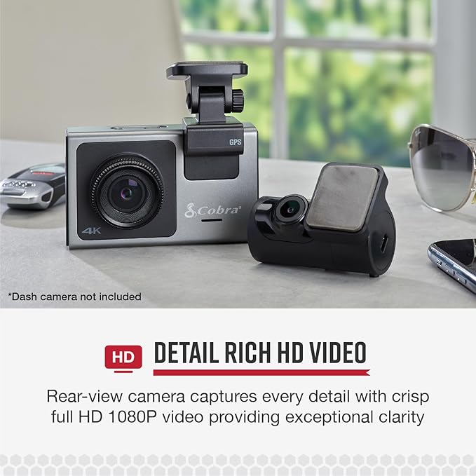 Cobra Rear-View Camera for SC Series Dash Cams, with Full HD Video, Flexible Mounting for Optimal View