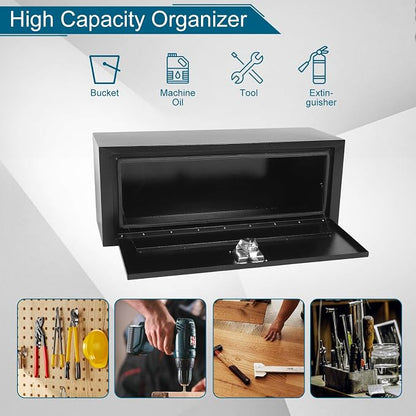 36"X12"X14" Underbody Truck Box Black Heavy Duty Steel Trailer Box Pick Up Truck Tool Box Storage Organizer w/Lock & eys