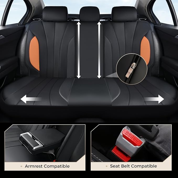 Coverado Car Seat Covers Full Set, 5 Seats Waterproof Nappa Leather Automotive Seat Protectors, Front & Rear Luxury Mesh Seat Covers, All-Weather Universal Fit Most Cars for SUVs, Trucks, Brown&Black
