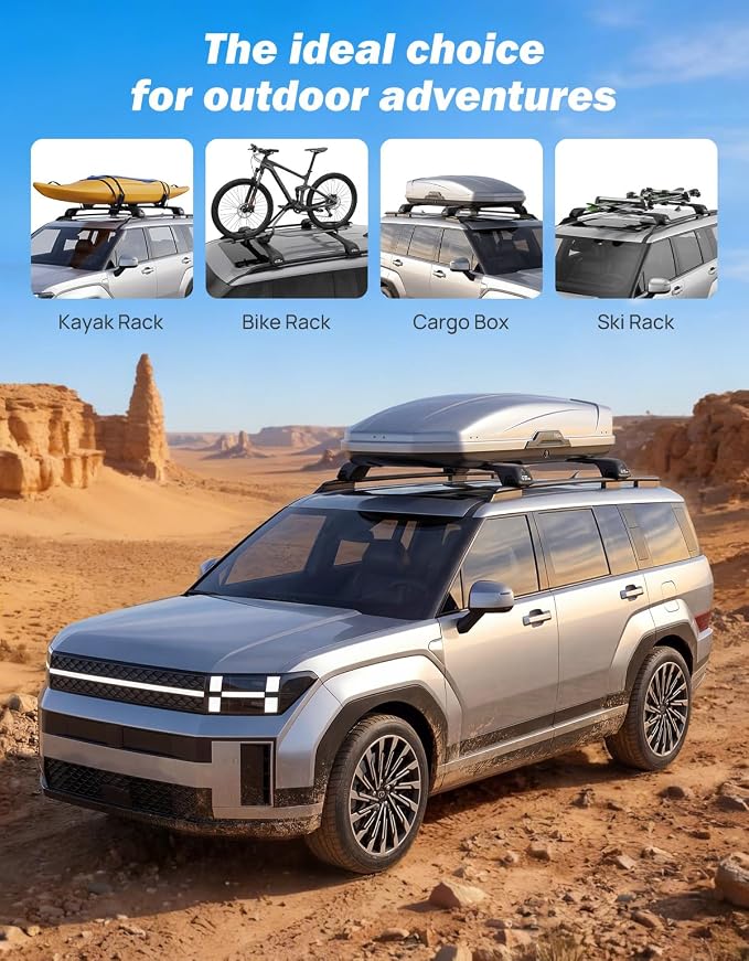 JOYTUTUS 300lbs Lockable Roof Rack Cross Bars Compatible with Hyundai Santa Fe & Santa Fe Hybrid with Raised Side Rails (Not for SE) 2024-2026, Heavy Duty Aluminum Roof Rails Crossbars