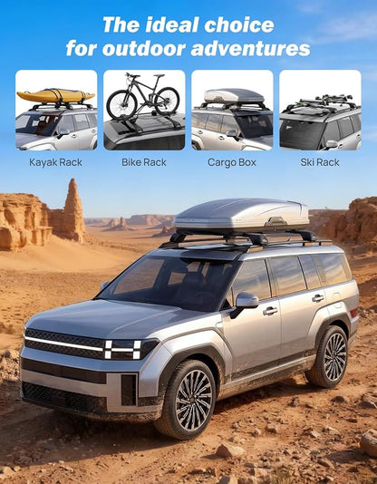 JOYTUTUS 300lbs Lockable Roof Rack Cross Bars Compatible with Hyundai Santa Fe & Santa Fe Hybrid with Raised Side Rails (Not for SE) 2024-2026, Heavy Duty Aluminum Roof Rails Crossbars