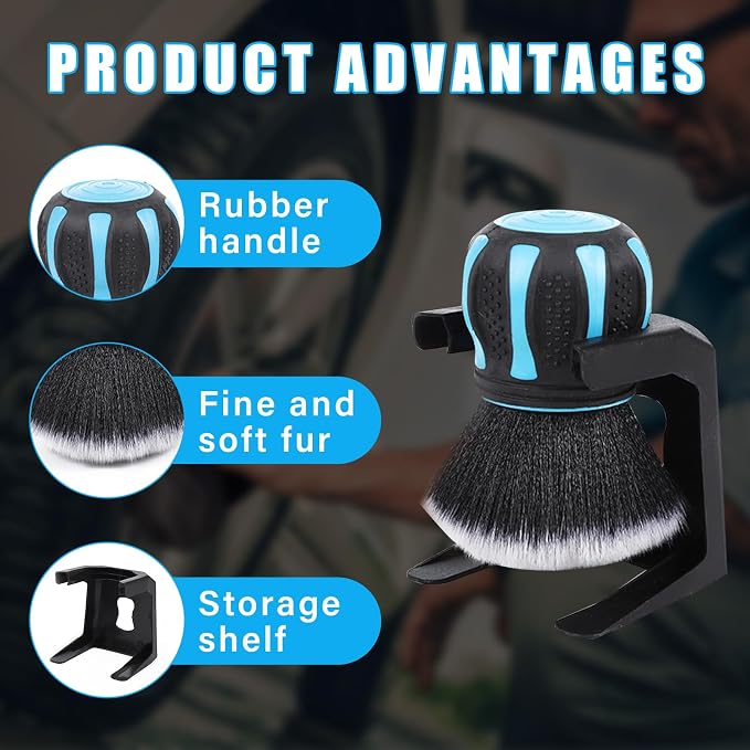Ziciner Ultra Soft Detailing Brushes, Car XL Synthetic Brush Comes with Storage Rack, Auto Interior Dusting Brush Cleaning Tool Covers Large Area Inside or Outside Vehicles (Lake Blue)