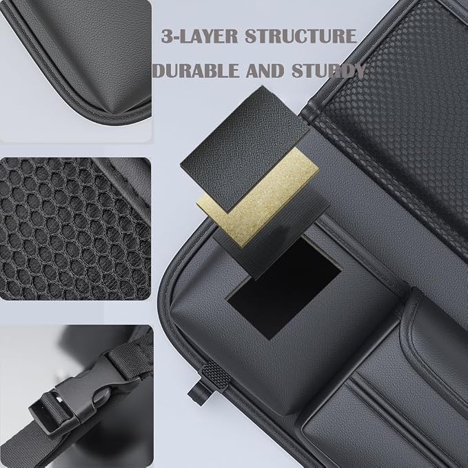 Car Backseat Organizer with Foldable Table Tray,Hanging Storage Bag with Touch Screen Phone Holder,Premium PU Leather Material,Compatible with Most Vehicles,Inner Car Accessories