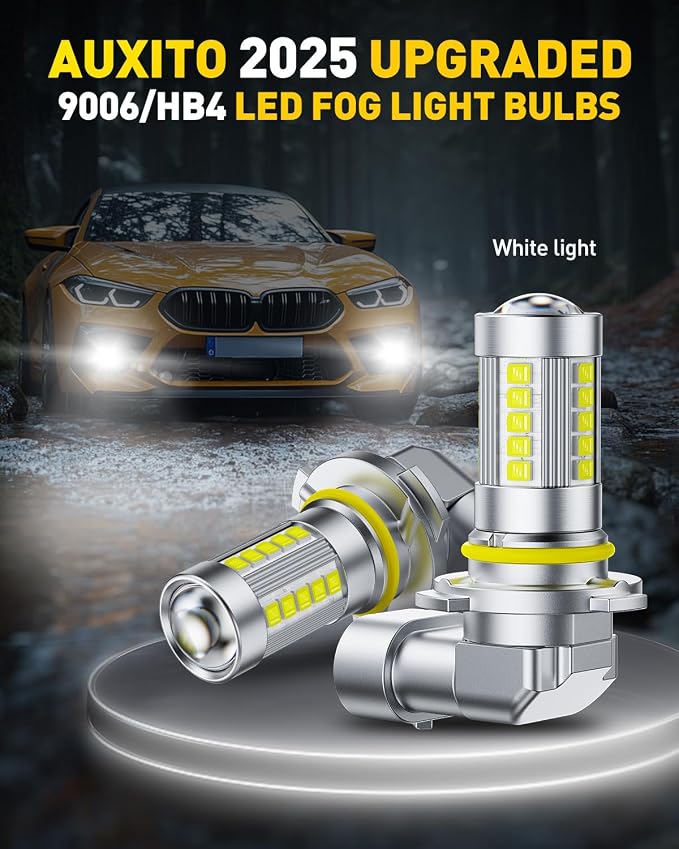 AUXITO 9006 LED Fog Light Bulbs, 6500K Cool White Light, 1:1 Mini Size HB4 9006 LED Fog Light Bulbs, 360° Full Illumination(Pack of 2)
