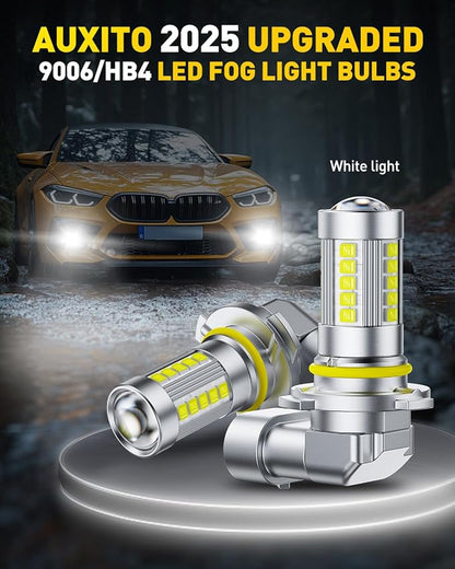 AUXITO 9006 LED Fog Light Bulbs, 6500K Cool White Light, 1:1 Mini Size HB4 9006 LED Fog Light Bulbs, 360° Full Illumination(Pack of 2)