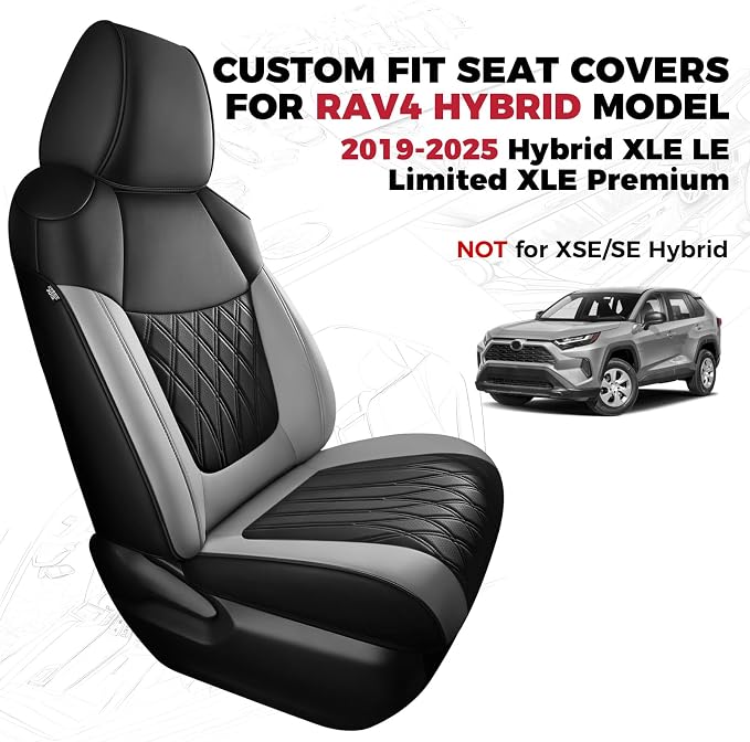 FREESOO Custom Seat Covers for Toyota RAV4 2019 2020 2021 2022 2023 2024 2025 Hybrid XLE LE Limited XLE Premium, RAV4 Leather Car Seat Covers Interior, RAV 4 SUV Accessories Full Set, BlackGrey
