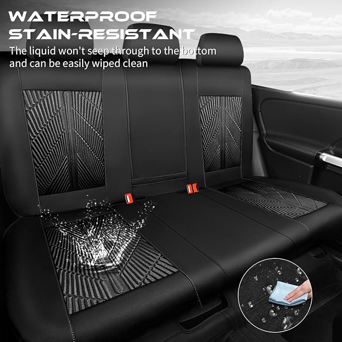 CAR PASS 3D Neoprene Back Seat Cover, Waterproof Rear Seat Covers Universal Fit for Cars Sedans Trucks Vans and SUVs, Black