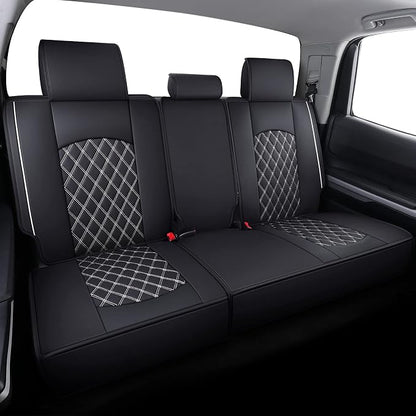 YIERTAI Tundra Seat Covers Compatible with 2008-2024 2025 2026 Toyota Tundra Crewmax Double Cab SR5 Limited Platinum TRD Pro Crew Cab Truck Waterproof Leather Seat Covers(5 PCS Full Set/Black-White)