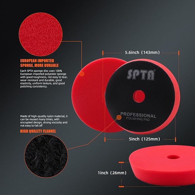 Buffing Polishing Pads, 5'' Orbital Buffer Pads Hook and Loop Buffing Pads, Foam Polish Pad 5 Grits From Coarse to Fine for 5 Inch DA Rotary polisher and Air Polisher Compounding, Polishing and Waxing