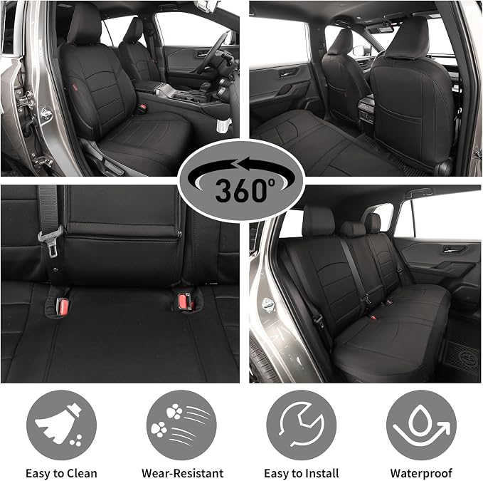 EKR Rav4 Seat Covers Custom Fit for Toyota Rav4 (Hybrid) Woodland/Limited 2026,Car Seat Cover Full Set for SUV,Neoprene(Black)