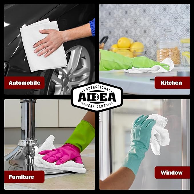 AIDEA Microfiber Cleaning Cloth White 5PK, Microfiber Towels for Cars, Premium Car Cloths, Dusting Cloth Lint Free Cleaning Rags for SUVs, House, Kitchen, Window, Workshops,12×12"