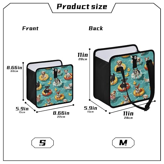 Car Trash Can Organizer Bin with Adjustable Strap for Back Front Seat Console Waterproof Leakproof Collapsible Portable 8.66 Inch Teal Swimming Pool Dogs and Ducks
