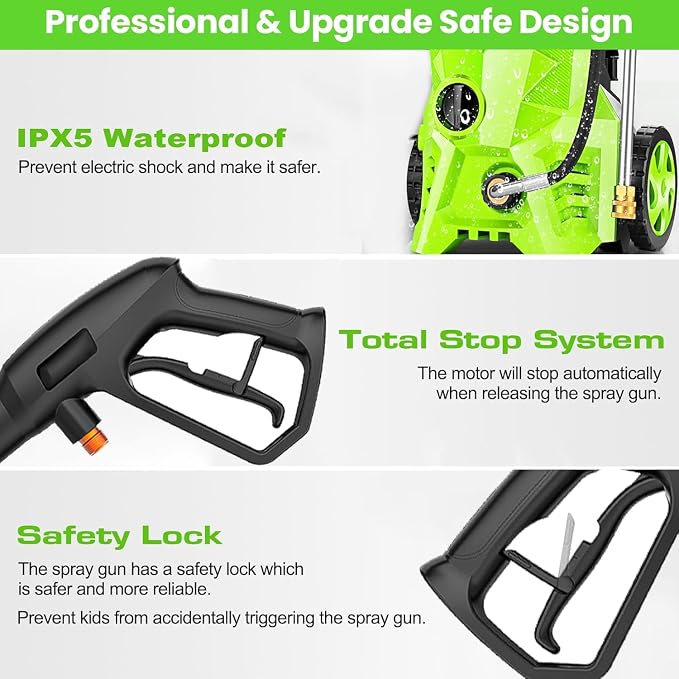 Electric Pressure Washer 5000 PSI 2.8 GPM Power Washer with 4 Pressure Nozzle and Foam Cannon, powerwashers for Home, Car Washing, Fence Cleaning, Patio, Green