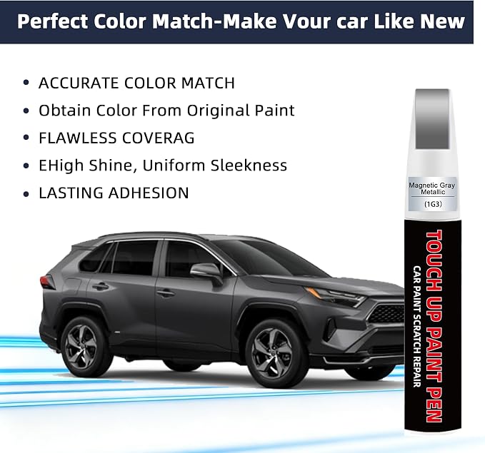 Magnetic Gray Metallic(1G3) Car Touch Up Paint for Toyota 2-in-1 Car Scratch Repair Pen with Fine Tip&Brush, DIY Color-Code Matched Auto Paint for Rock Chips Door Scratches Paint Nicks Bumper Marks