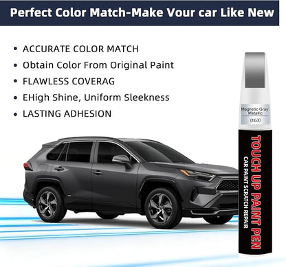 Magnetic Gray Metallic(1G3) Car Touch Up Paint for Toyota 2-in-1 Car Scratch Repair Pen with Fine Tip&Brush, DIY Color-Code Matched Auto Paint for Rock Chips Door Scratches Paint Nicks Bumper Marks
