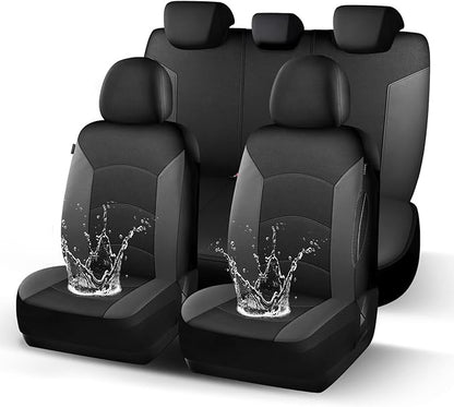 HChengkikz Car Seat Covers Full Set, Waterproof Neoprene Car Seat Covers, Airbag Compatible, Universal Automotive Seat Covers for Most Sedans, SUVs, Trucks (Black + Darkgray)