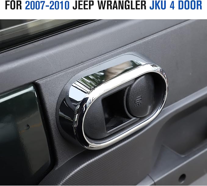 JeCar Chrome Interior Door Handle Bezel Cover Trim Decor Covers for 2007-2010 Jeep Wrangler JK Unlimited 4 Door