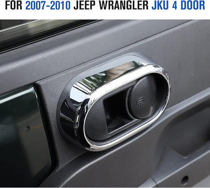 JeCar Chrome Interior Door Handle Bezel Cover Trim Decor Covers for 2007-2010 Jeep Wrangler JK Unlimited 4 Door