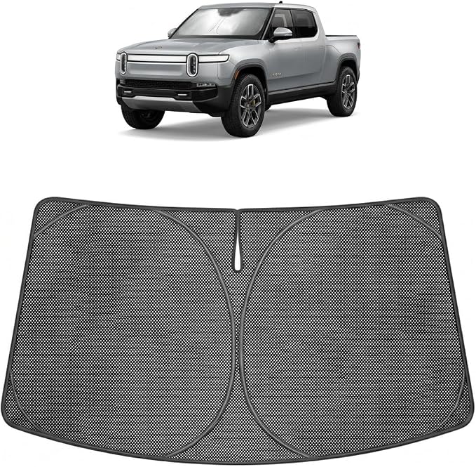 Proadsy Windshield Sun Shade Custom Fit Rivian R1T 2022-2026 Ice Crystal Black Front Window Sunshade UV and Heat Blocker Foldable Visor Keeps Car Cooler for Summer Parking and Daily Use