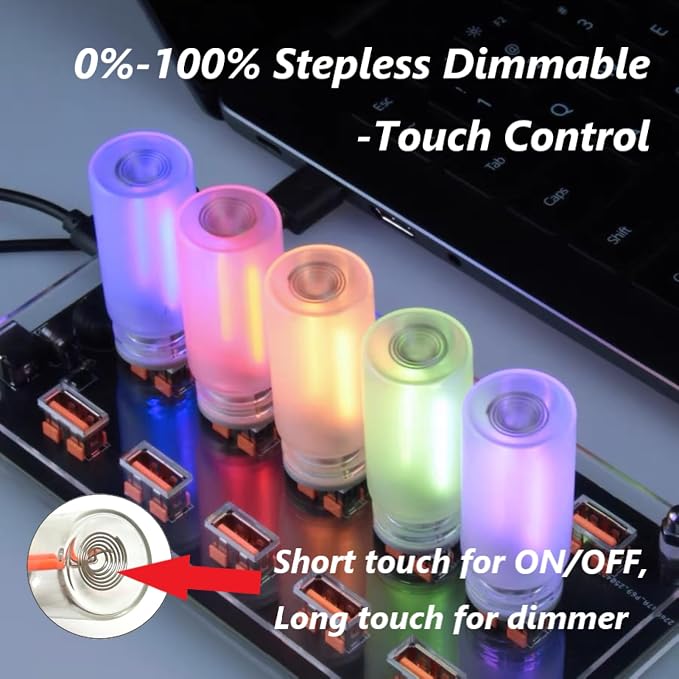 4PCS Dimmable Touch Control USB Light, Frosted Glass Night Lights, Glass Plug in USB Light Bulbs, Cute Interior Car Lights, Retro Led Ambient Lighting, Small Mood Lamp for Bedroom, Hallway, Nursery