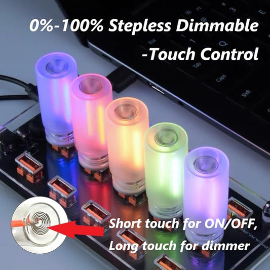 4PCS Dimmable Touch Control USB Light, Frosted Glass Night Lights, Glass Plug in USB Light Bulbs, Cute Interior Car Lights, Retro Led Ambient Lighting, Small Mood Lamp for Bedroom, Hallway, Nursery