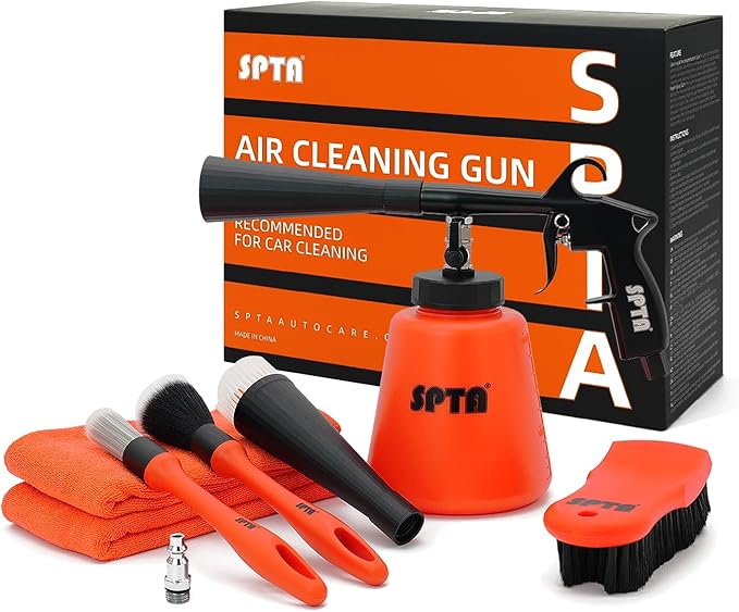 SPTA High Pressure Car Cleaning Gun, Cleaning Gun, Car Interior Washing Kit, Detailing Wash Gun with Metal Spinner for Seat Carpet Roof Dashboard, Essential Car Detailing Kit, 1L Bottle