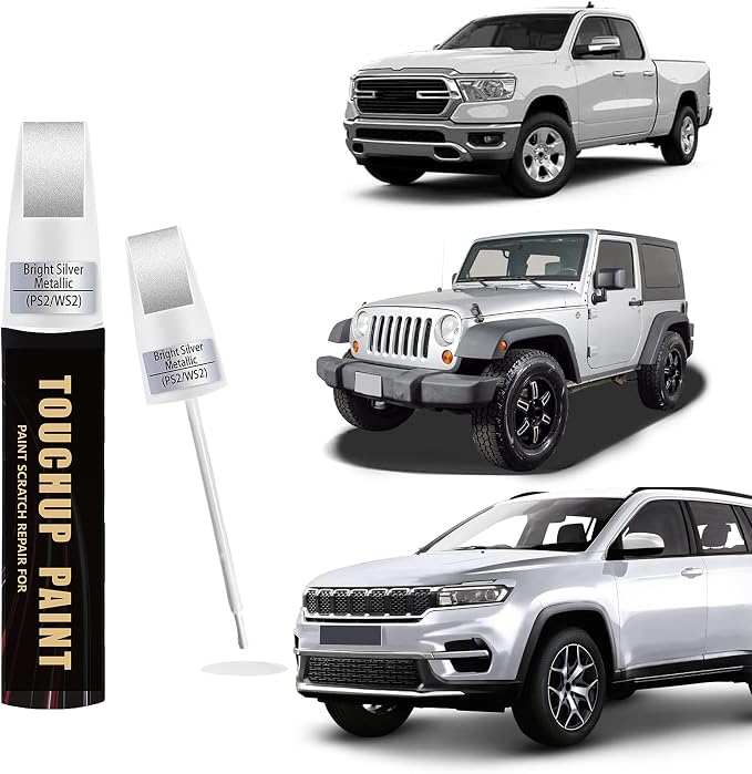 Bright Silver Metallic(PS2/WS2) Car Paint Touch Up Pen Compatible with JEEP, 2-In-1 Color Accurate Touch Up Car Scratch Repair Paint Match JEEP Series Automotive Scratch Remover for Nicks & Chips Repair