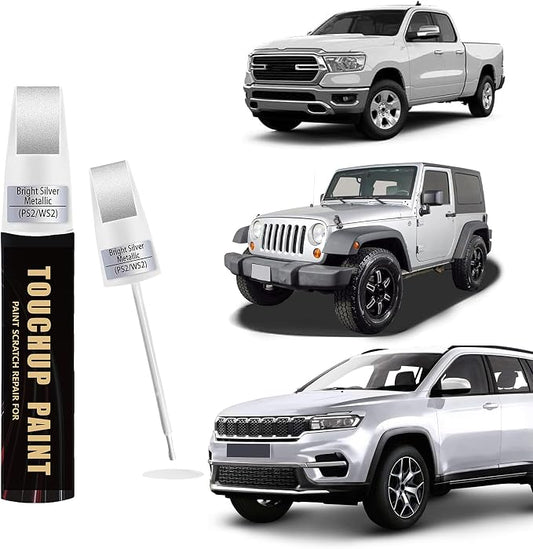 Bright Silver Metallic(PS2/WS2) Car Paint Touch Up Pen Compatible with JEEP, 2-In-1 Color Accurate Touch Up Car Scratch Repair Paint Match JEEP Series Automotive Scratch Remover for Nicks & Chips Repair