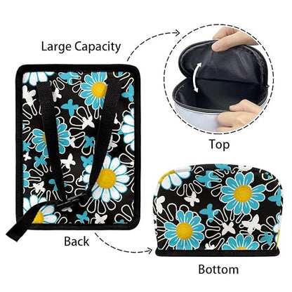 White Green Daisy Flower Print Car Trash Can with Lid Car Accessories for Men Women Trash Bin Hanging Back of Seat Collapsible Leak Proof Multipurpose Vehicle Garbage Can