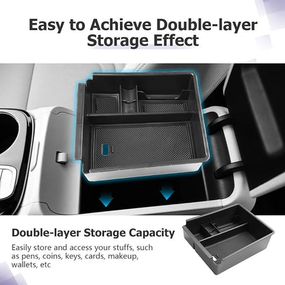 LUWU 2025 2026 Tucson Accessories for 2022-2025 2026 Hyundai Tucson Center Console Organizer Armrest Storage Box Armrest Console Organizer Insert Tray Black-trim(NOT FOR 2025 PHEV &Limited Model)