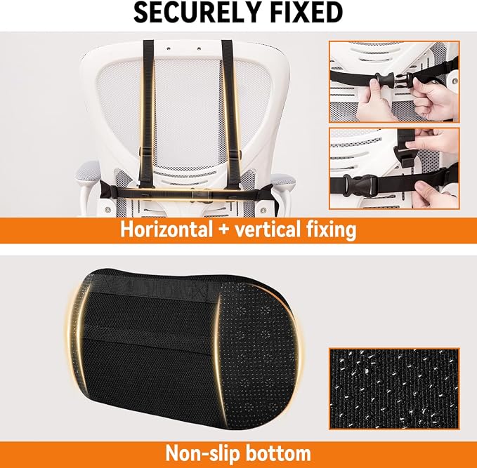 Lumbar Support Pillow for Office Chair & Car,Back Support for Office Chair,Adjustable Straps Securely Fixed Seat (Black)