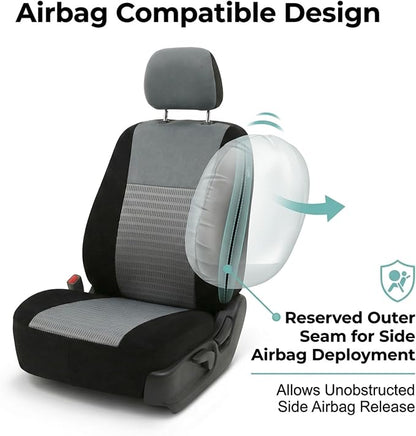 FH Group Universal Car Seat Covers Front Set for SUV Truck Sedan Vans | 3D Textured Breathable Fabric Seat Cover Set Protector with Airbag Compatible Interior Upgrade - Gray