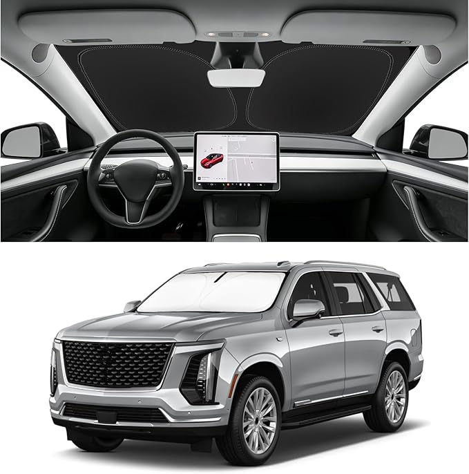 Custom Fit Windshield Sun Shade for Cadillac Escalade 2021-2026, Blocks UV & Heat, Front Window Sunshade Accessories, Easy Fold & Store Keep Your Car Cooler