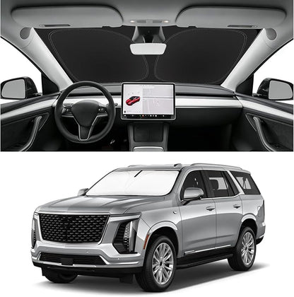 Custom Fit Windshield Sun Shade for Cadillac Escalade 2021-2026, Blocks UV & Heat, Front Window Sunshade Accessories, Easy Fold & Store Keep Your Car Cooler
