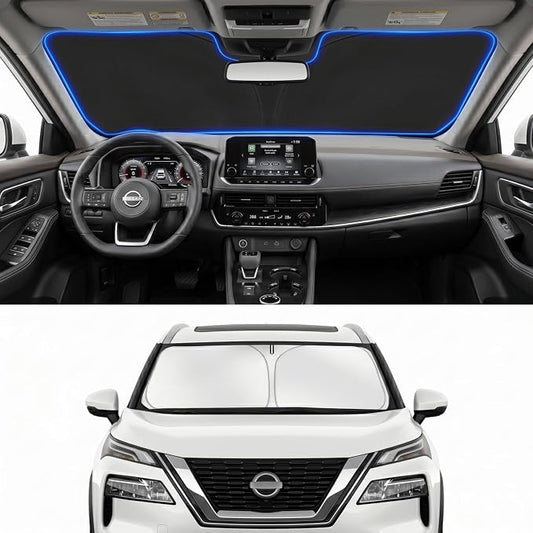 Custom Fit Windshield Sun Shade for Nissan Rogue 2021-2026 | Perfect Vehicle Fit, Cooler Interior, Blocks UV Rays, Stronger Frame, Easy Fold & Store