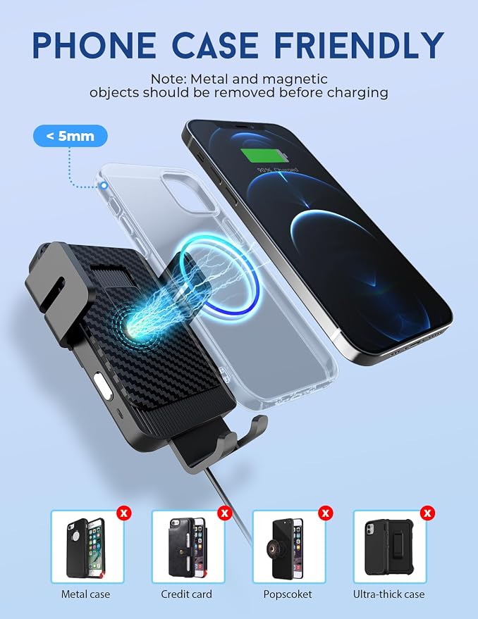 Wireless Car Charger, MOKPR 15W Fast Charging Car Mount Auto-Clamping Car Charger, Dashboard Windshield Phone Holder Compatible with iPhone 16 15/14/13/13 Pro/12 Pro12/11/X, Samsung S23/S22/S10/S9/S8