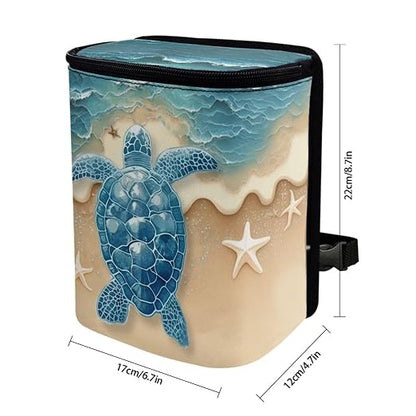 Talayituse Turtle Starfish Beach Print Car Trash Can Portable Auto Garbage Bin Multifunctional Vehicle Interior Accessories with Adjustable Straps Universal Fit Truck SUV Sedan