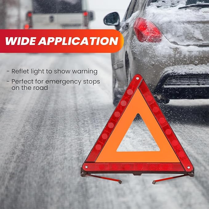 DASBET 3 Pack Emergency Warning Triangles with 2 Pack Reflective Vest Kit | Roadside Safety Triangle, Foldable Warning Reflective Triangle with Case for Vehicles Breakdown & Emergencies