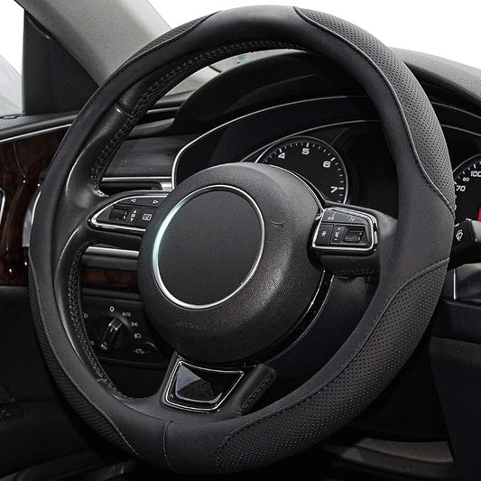 14inch Steering Wheel Cover,Prius,Civic,S,(14-14.25inch)-Black Microfiber Leather Breathable, Anti Slip Car Accessories-