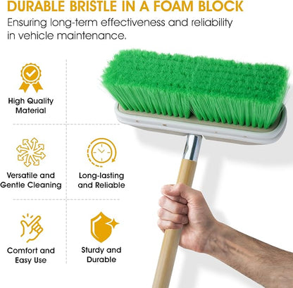 Nanoskin Premium 10-Inch Green Nylon Fountain Vehicle Wash Brush with Flagged-Tip Bristles, Flow-Thru Hole & Tempered Handle Hole, Car/Truck/RV Detailing | Cleaning Tool for Professional and Home Use
