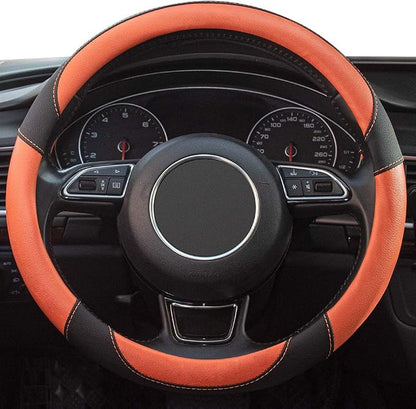 Steering Wheel Covers Black Universal Microfiber Leather, Suitable for 14 1/2-15 inch Car Steering Wheel Cover, Breathable, Anti Slip- Orange
