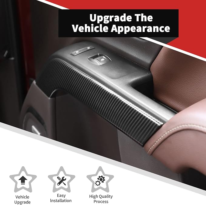 Voodonala for Chevy Silverado Car Door Interior Trim Cover Kits Compatibe with Chevy Silverado 2014-2018(ABS,4pcs/Set,Carbon Fiber Black)