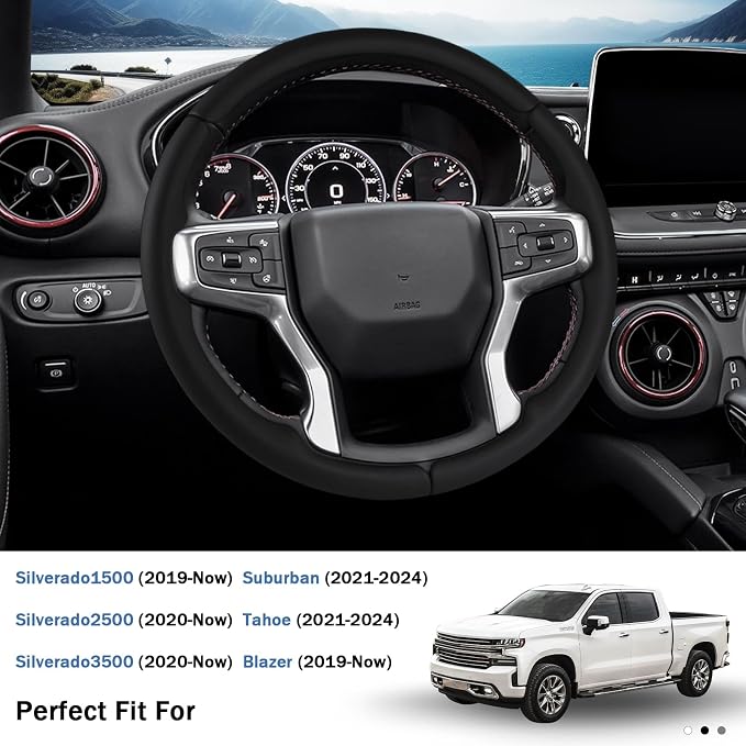 Steering Wheel Cover for Chevy Silverado 1500 2019-Present/ 2500 3500 2020-Present/Blazer 2019-Present (Gasoline Models)/ Suburban Tahoe 2021-2024, Car Steering Wheel Cover Accessories for Chevrolet