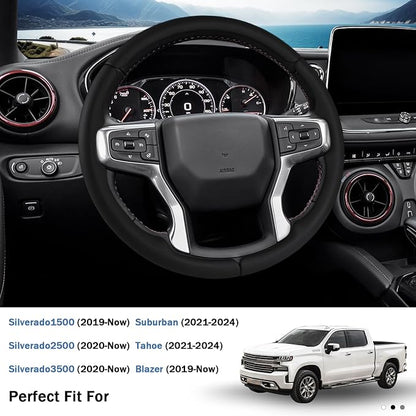 Steering Wheel Cover for Chevy Silverado 1500 2019-Present/ 2500 3500 2020-Present/Blazer 2019-Present (Gasoline Models)/ Suburban Tahoe 2021-2024, Car Steering Wheel Cover Accessories for Chevrolet